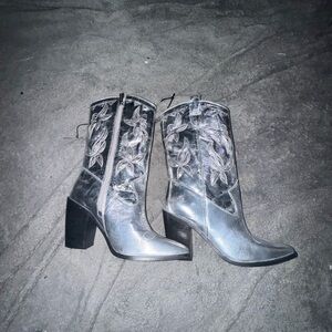 Vince Camuto Silver Floral Heeled Boots